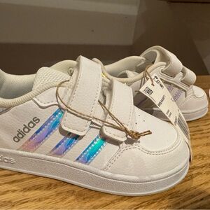 Adidas Kids Sneakers with White and Iridescent Stripes